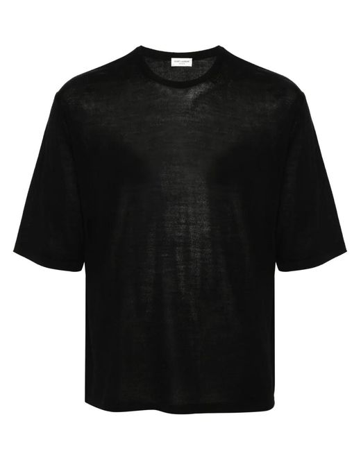 Saint Laurent Black Straight-Hem Knitted T-Shirt for men