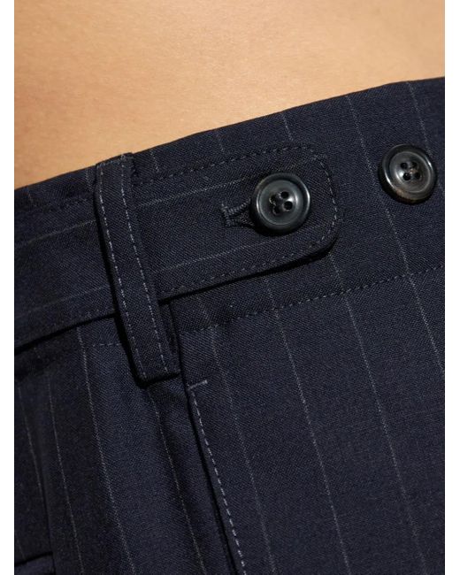 Maison Margiela Blue Wool Pinstripe Trousers With Drawstring Waist Clothing for men