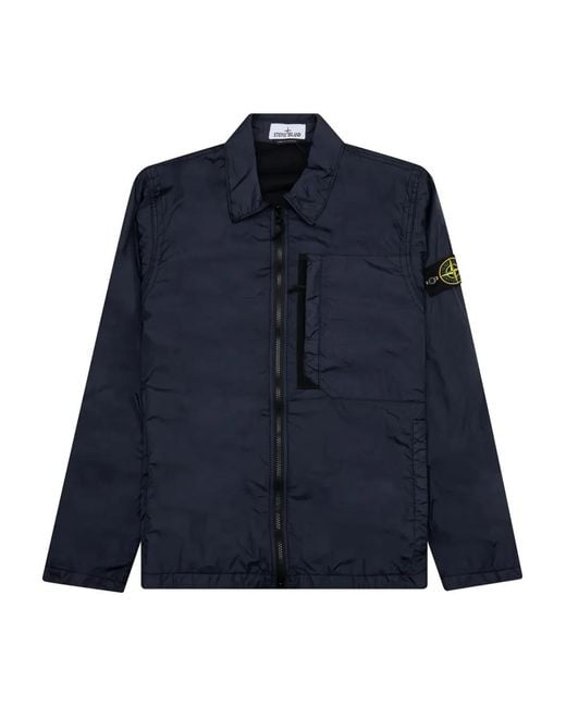 Stone Island Blue Zip-Fastening Patch-Pocket Overshirt for men