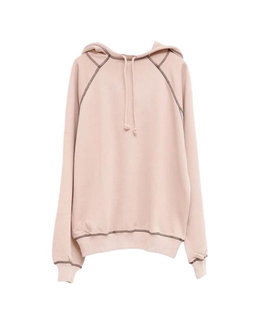 Baserange Pink Fold Contrast-Stitch Raglan-Sleeve Hoodie