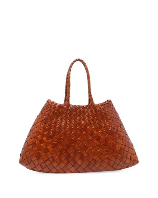 Dragon Diffusion Brown Small Santa Croce Woven-Leather Tote Bag