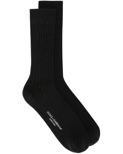Dolce & Gabbana Black Ribbed Intarsia-knit Logo Socks for men