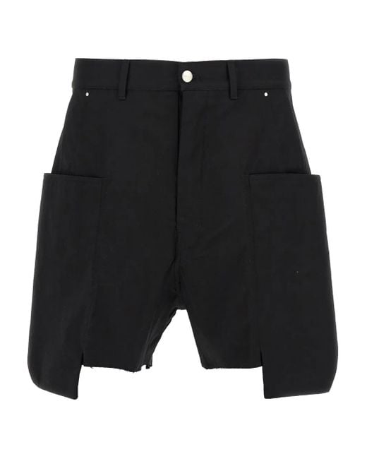 Rick Owens Black Stefan Cargo Frayed-Hem Shorts for men