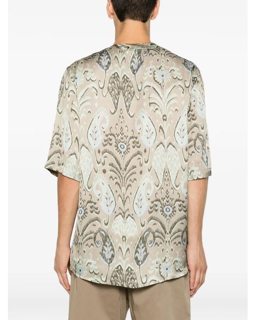 Low Brand White Paisley-Pattern V-Neck Shirt for men