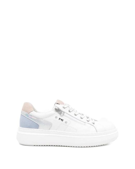 Nero Giardini White Zip-Up Leather Sneakers