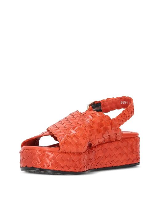 LA ROSE Red Woven Crossover Platform Sandals