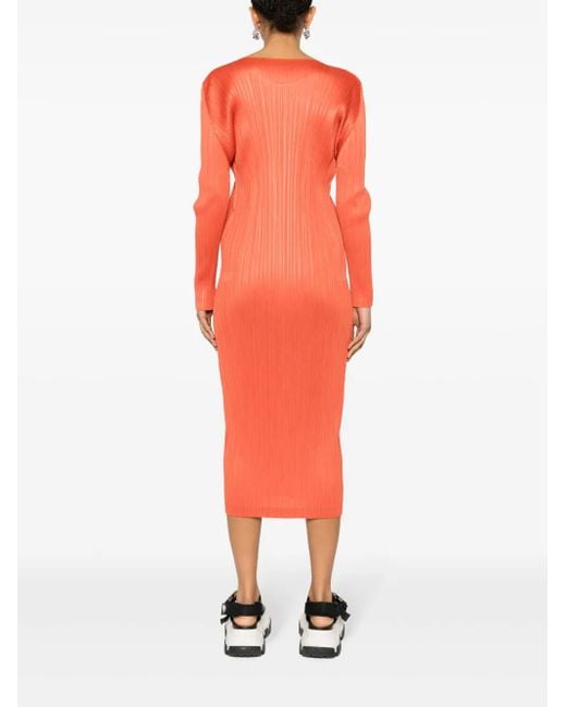 Pleats Please Issey Miyake Red Robe Mi-Longue À Design Plissé