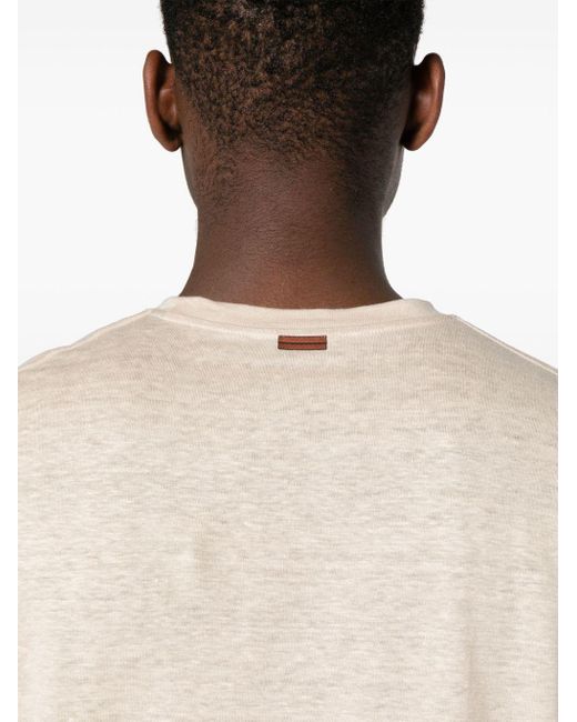 Zegna Natural Crew-neck Linen T-shirt for men