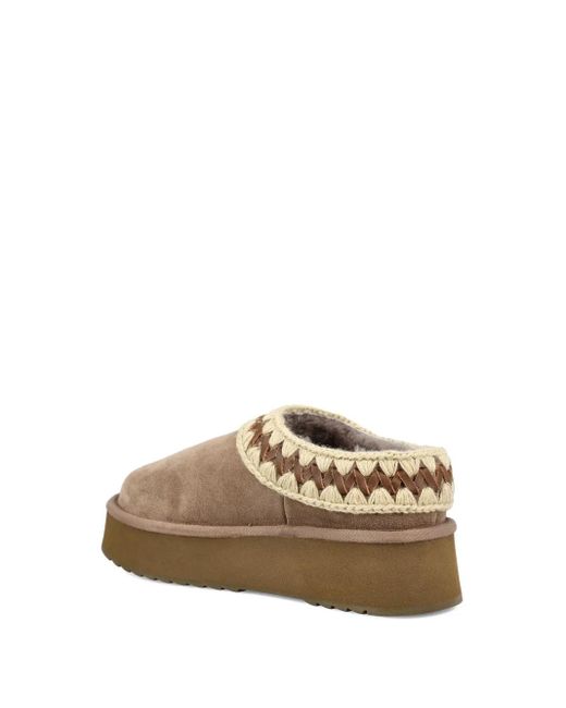 Mou Brown Leather Platform Slippers
