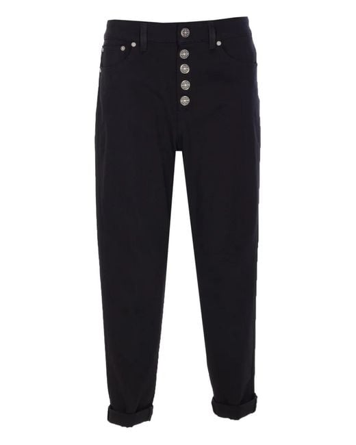 Dondup Blue Button-Fastening Logo-Patch Jeans