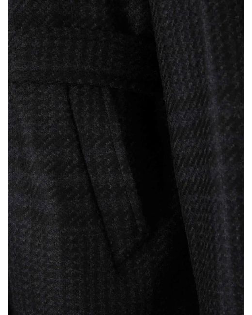 Tagliatore Black Check-Pattern Belted Coat for men