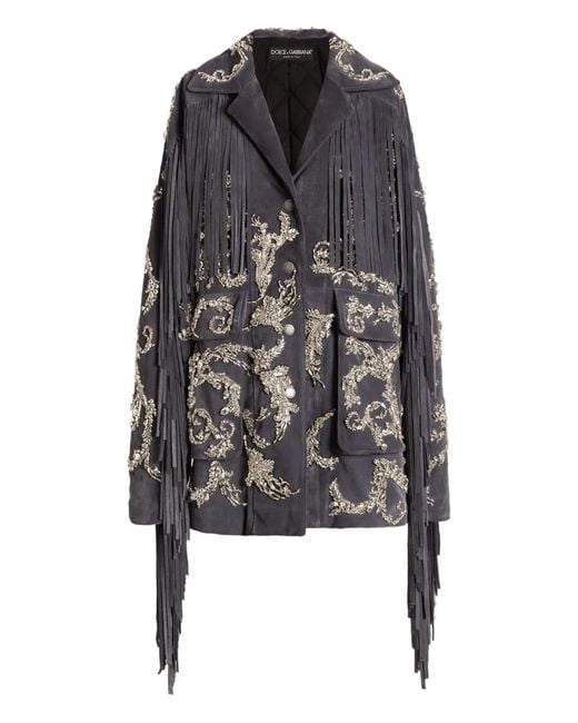 Dolce & Gabbana Black Embellished Fringe Coat