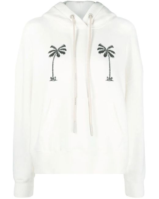 Palm Angels White Graphic-Print Cotton Hoodie