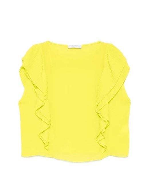 Kaos Yellow Ruffled Pleated Blouse