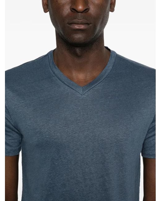 Majestic Filatures Blue T-Shirt À Col V for men