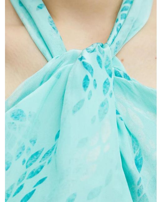 Fracomina Blue Halterneck Leaf-Print Top