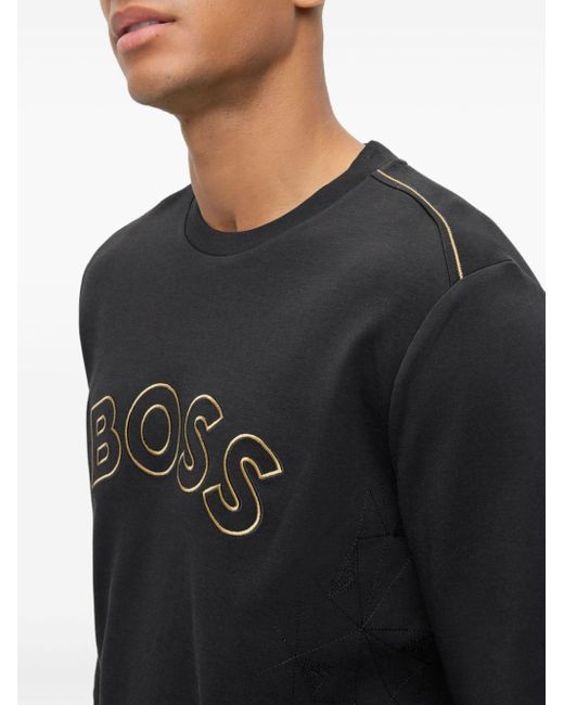 Boss Black Logo-embroidered Crew-neck Sweatshirt for men