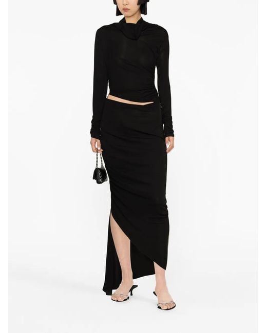 ANDREADAMO Black Asymmetric Draped Midi Dress