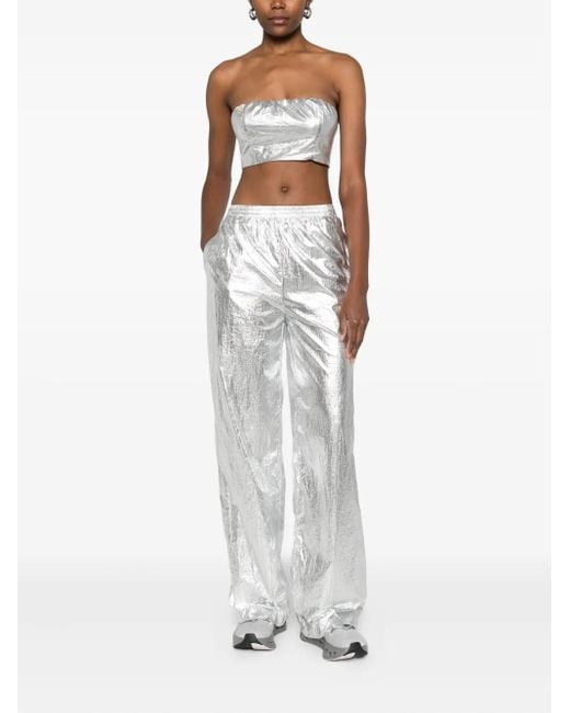 MEDEA White Metallic-Effect Cropped Top