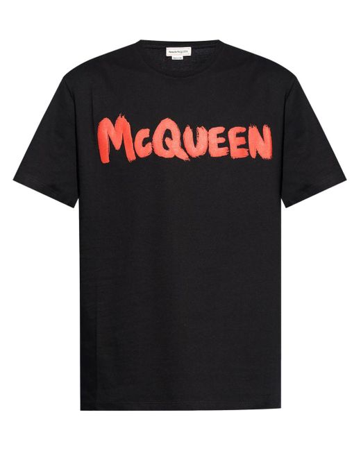 Camiseta con logo estampado Alexander McQueen de hombre de color Black