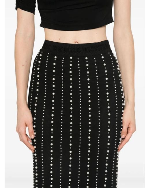 Versace Jeans Couture Black Pearl-Embellished Midi Skirt