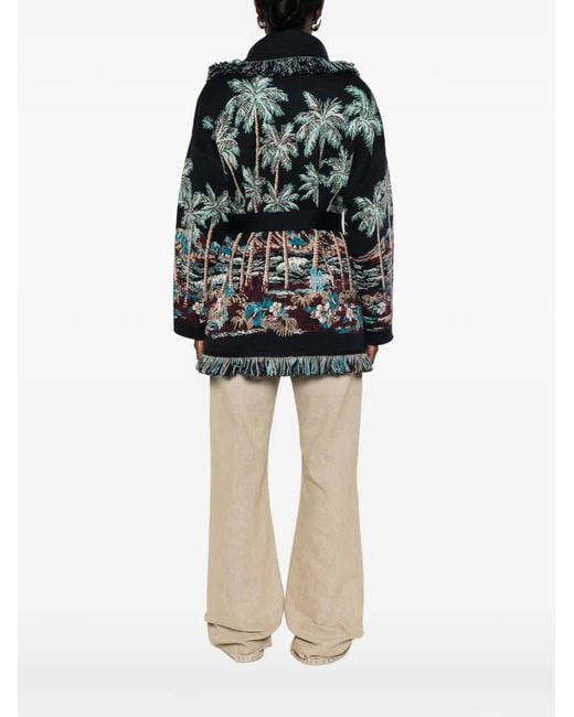 Alanui Black Fringe-Trimmed Jacquard Coat