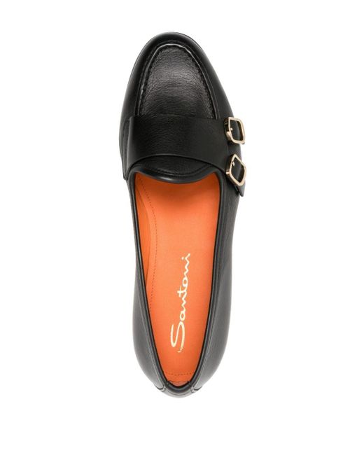 Santoni Black Double-buckle Leather Loafers