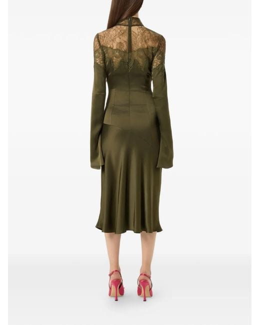 Blumarine Green Lace-Detail High-Neck Midi Dress