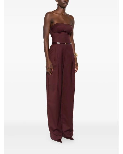 Elisabetta Franchi Purple Strapless Pleated Jumpsuit