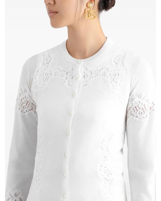 Cárdigan con detalle de encaje Dolce & Gabbana de color White