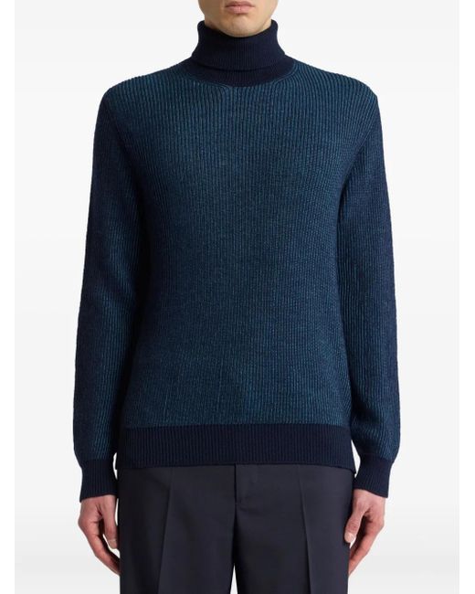 Etro Blue Ribbed Turtleneck Sweater for men