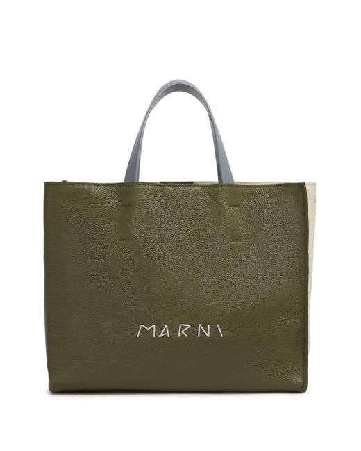 Marni Green Leather Museo Soft Tote Bag