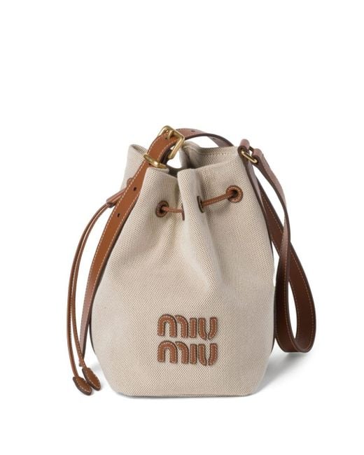 Miu Miu Natural Logo-appliquéd Canvas Bucket Bag