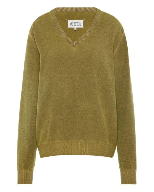 Maison Margiela Green Virgin Wool V-Neck Sweater