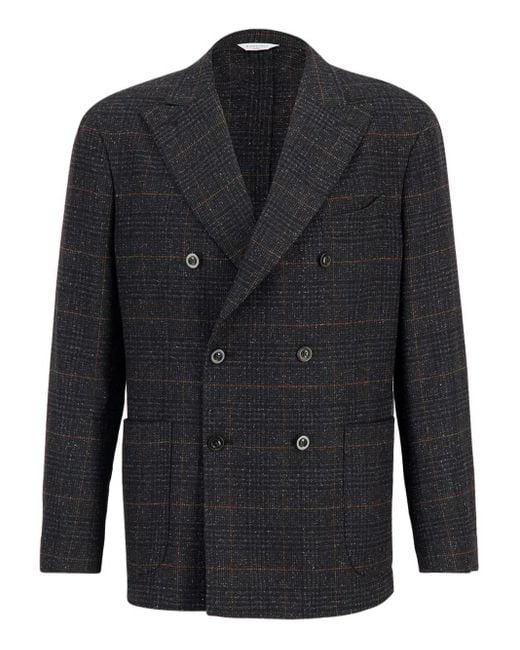 Boglioli Black Double-Breasted Checked Blazer for men