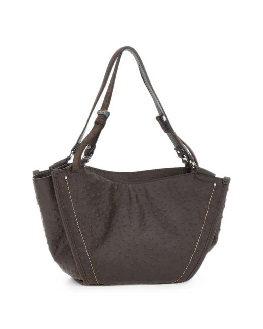 Gianni Chiarini Brown Bloom Ostrich-Effect Medium Shoulder Bag