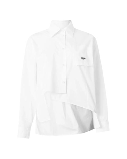 Moschino White Asymmetric Logo-Embroidered Shirt