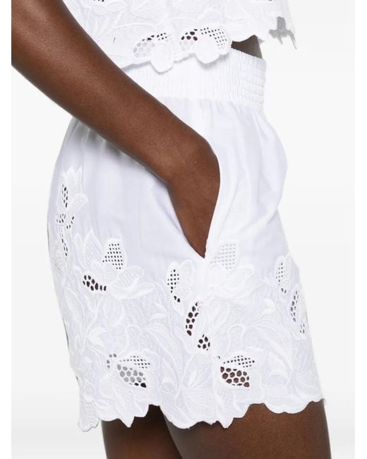 Ermanno Scervino White Broderie-Anglaise Scalloped-Hem Shorts