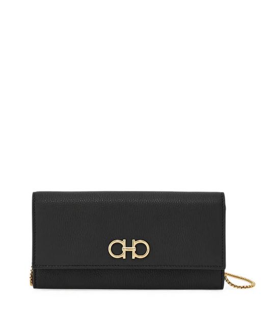 Ferragamo Black Gancini Wallet With Chain
