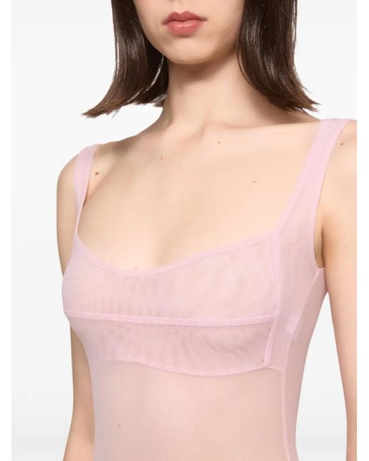 Atu Body Couture Pink Square-Neck Zip-Fastening Bodysuit