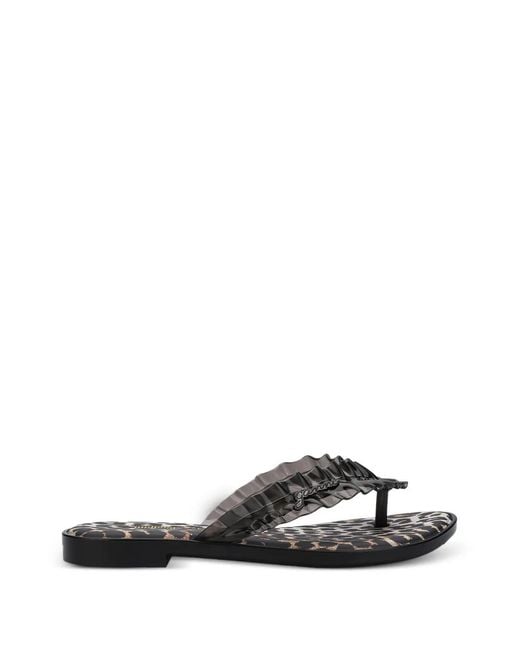 Melissa White X Ganni Leopard-Print Ruffled Flip Flops
