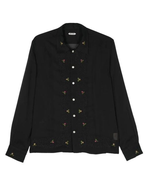 Bode Black Beaded Framboise Semi-Sheer Shirt for men