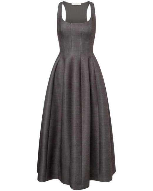 Philosophy Di Lorenzo Serafini Gray Square Neck Pleated Midi Dress