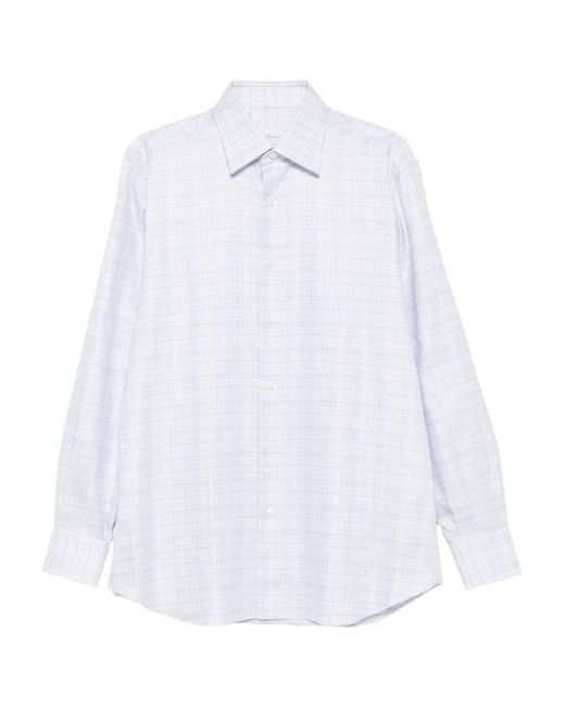 メンズ Brioni Checked Long-sleeved Shirt White