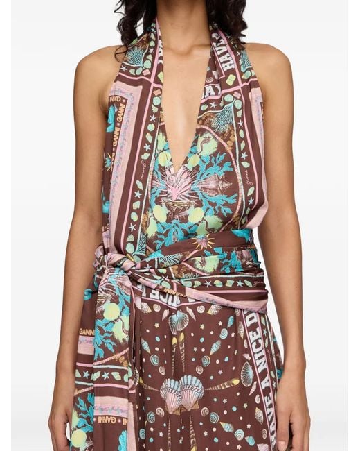 Ganni White Printed Midi Dress