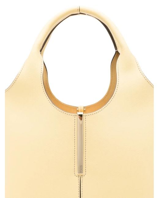 Tod's Natural Leather Mini Tote Bag With Branded Metal Bar Accessory