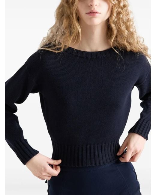 Prada Blue Pullover Mit U-Boot-Ausschnitt
