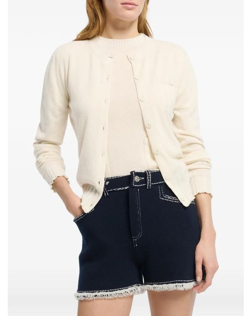 Barrie White Cashmere And Cotton With Ribbed Detailing Cardigan