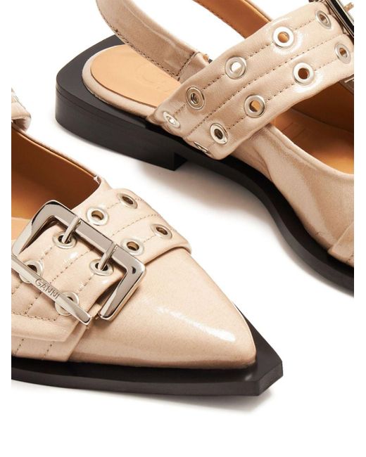 Ganni White Slingback Leather Ballerina Shoes