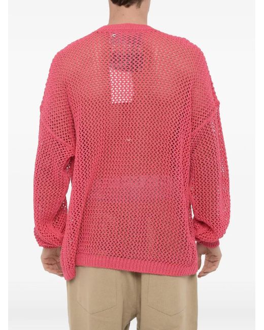 Ramael Pink Openwork Crew-Neck Sweater for men